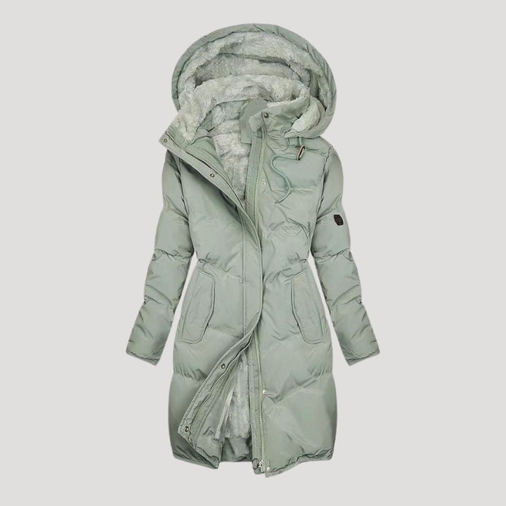 Quinn | Elegant Hooded Faux Fur Lined Long Winter Puffer Coat