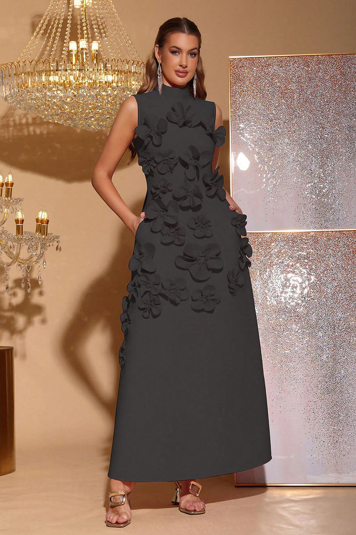 Ethel | Elegant Flower Embellished Sleeveless Maxi Dress