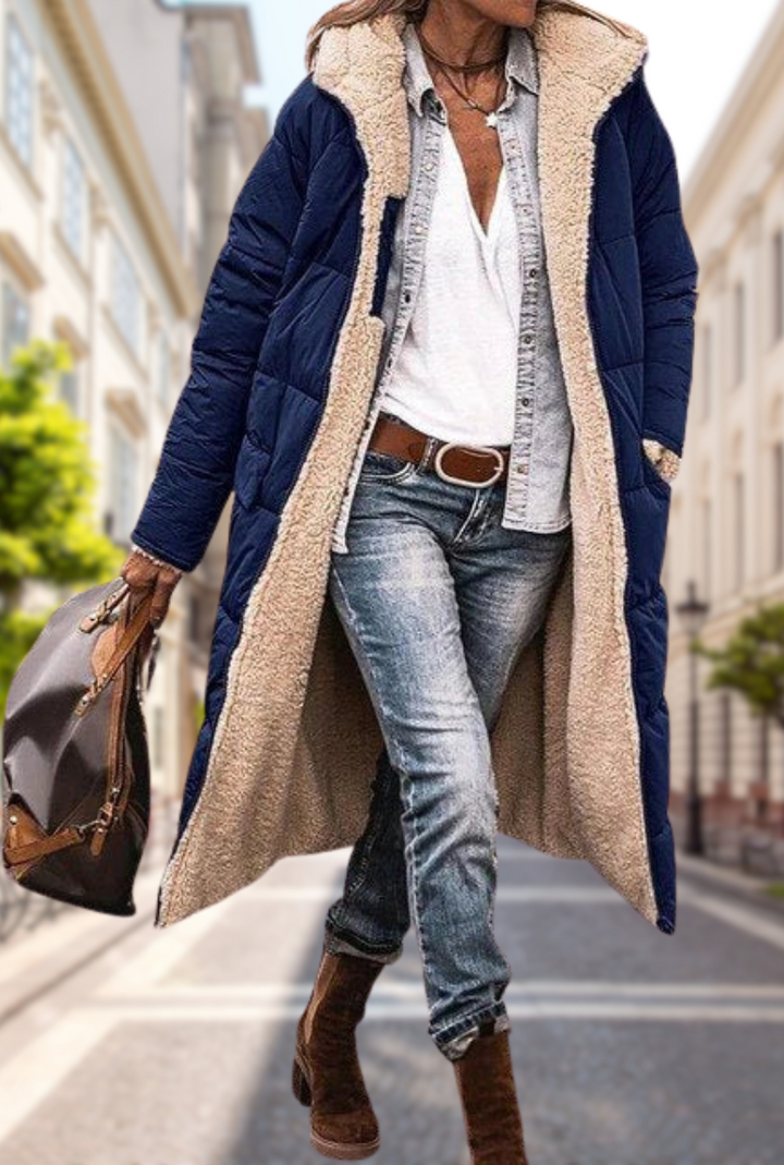 Cordelia | Elegant Sherpa Lined Long Quilted Coat With Hood