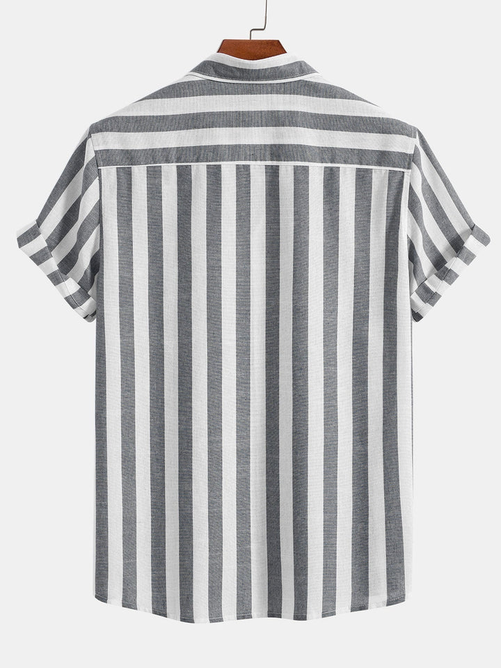 Santorini | Elegant Striped Short Sleeve Shirt & White Linen Pant Set