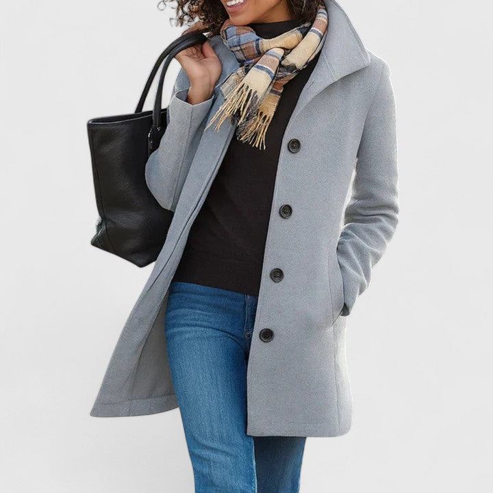 Delphine | Elegant Single Breasted Wool Blend Tailored Coat