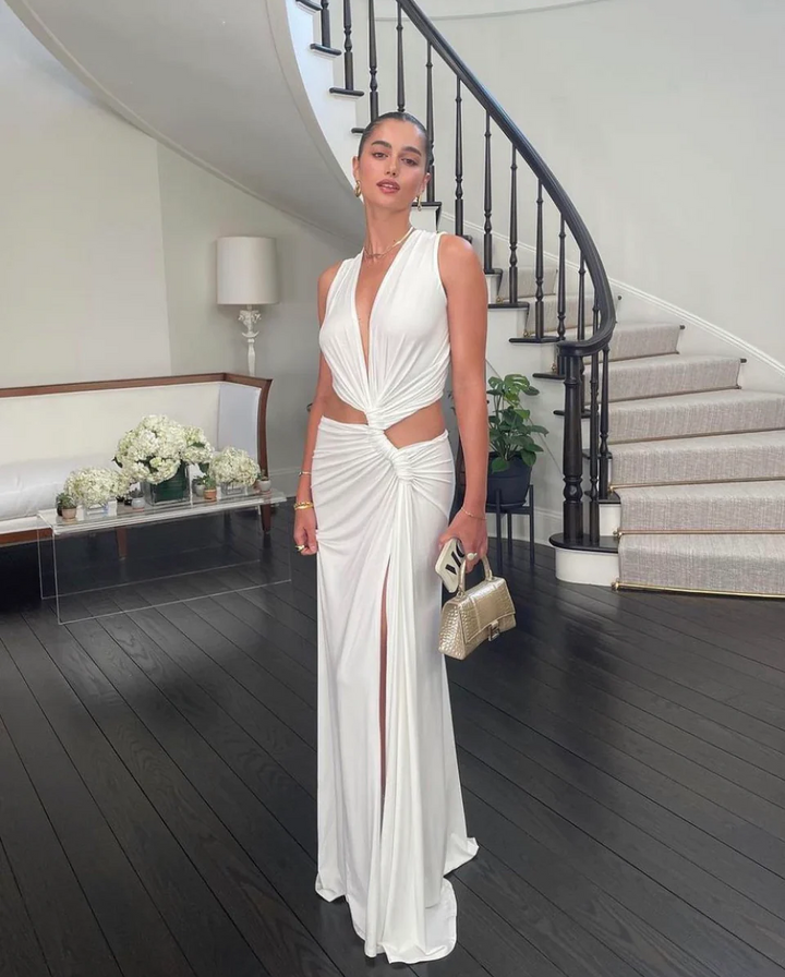 Sybil | Chic Halter V-Neck Cutout Maxi Dress