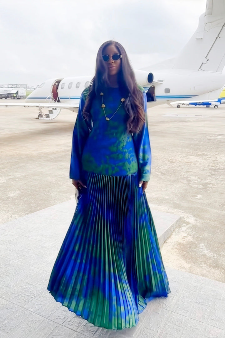 Cordelia | Elegant Long Sleeve Pleated Maxi Dress
