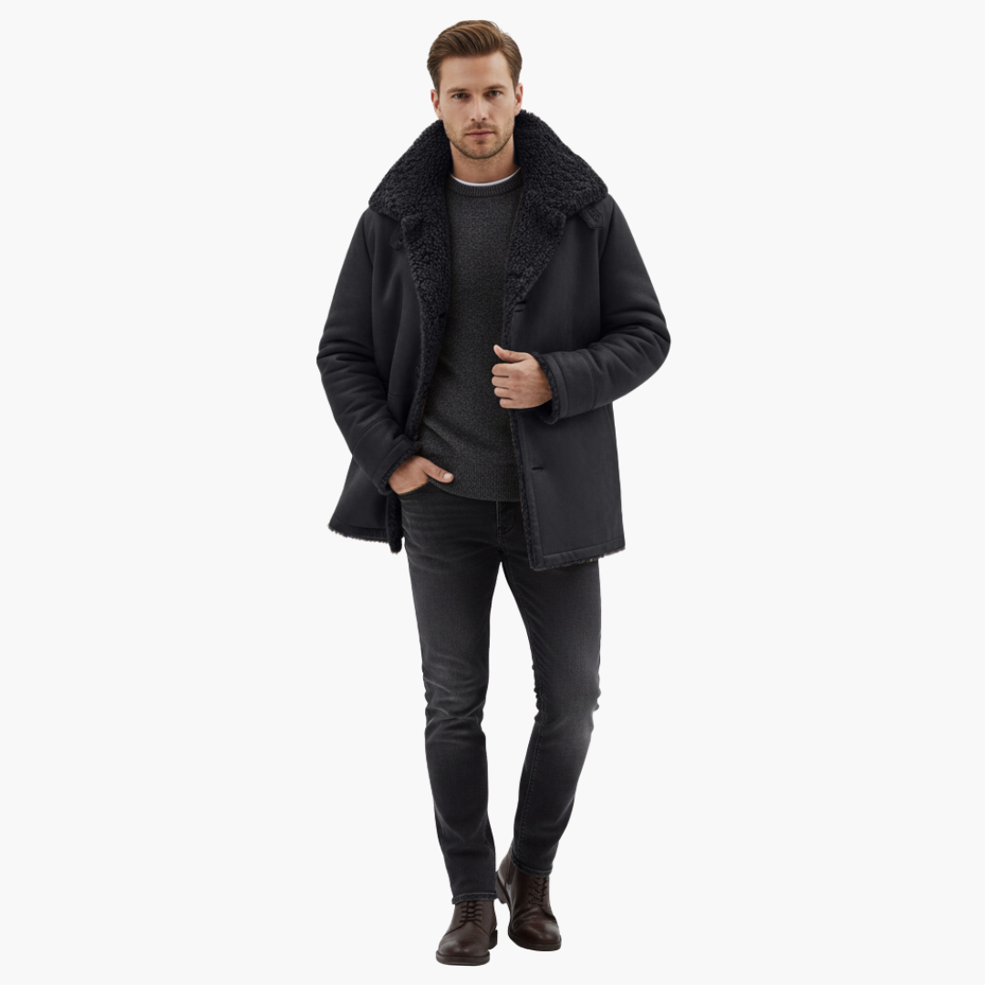 Alessandro | Stylish Men's Shearling Winter Coat With Oversized Collar