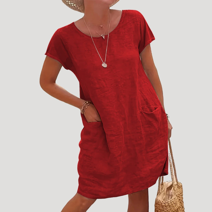 Cordelia | Casual Cotton Midi Dress With Pockets Short Sleeve