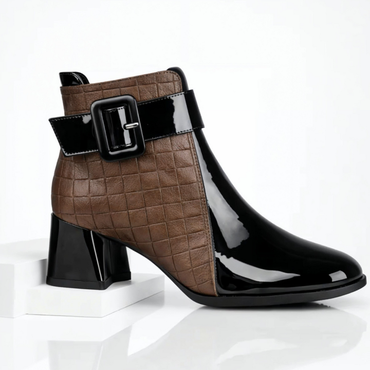 Margot | Chic Patent Leather Block Heel Ankle Boots With Quilted Detail