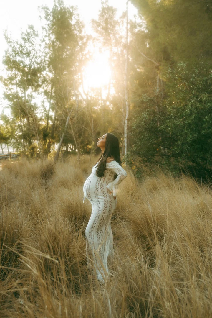 Amelia | Elegant Off-Shoulder Lace Maternity Maxi Gown