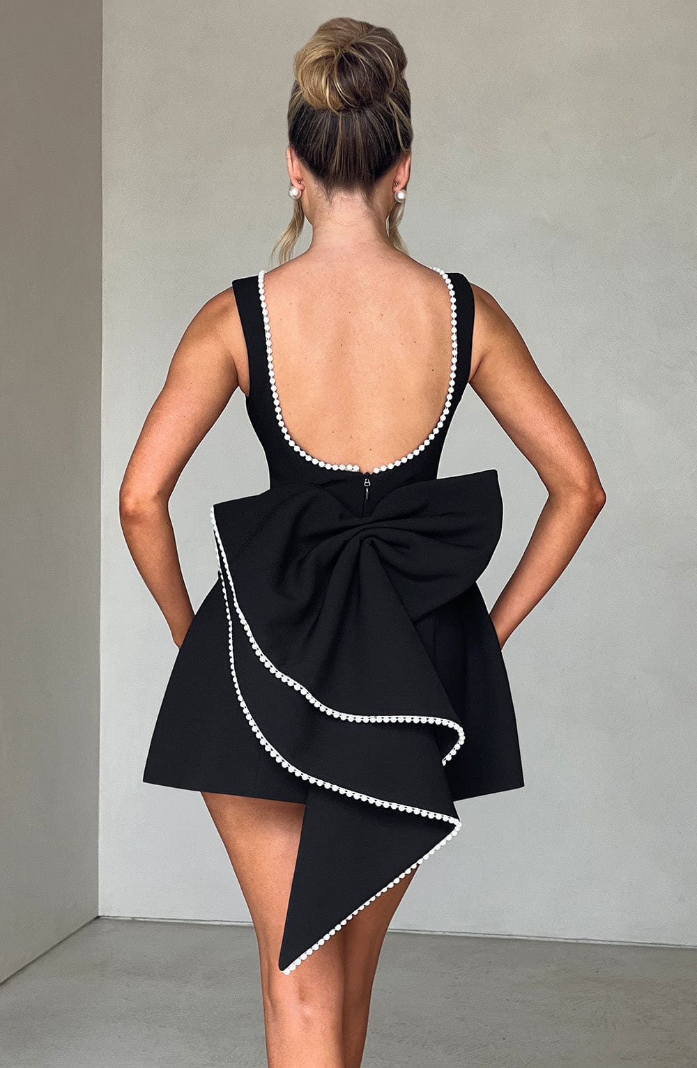 Rosemary | Elegant Pearl Trim A-Line Mini Dress With Pockets