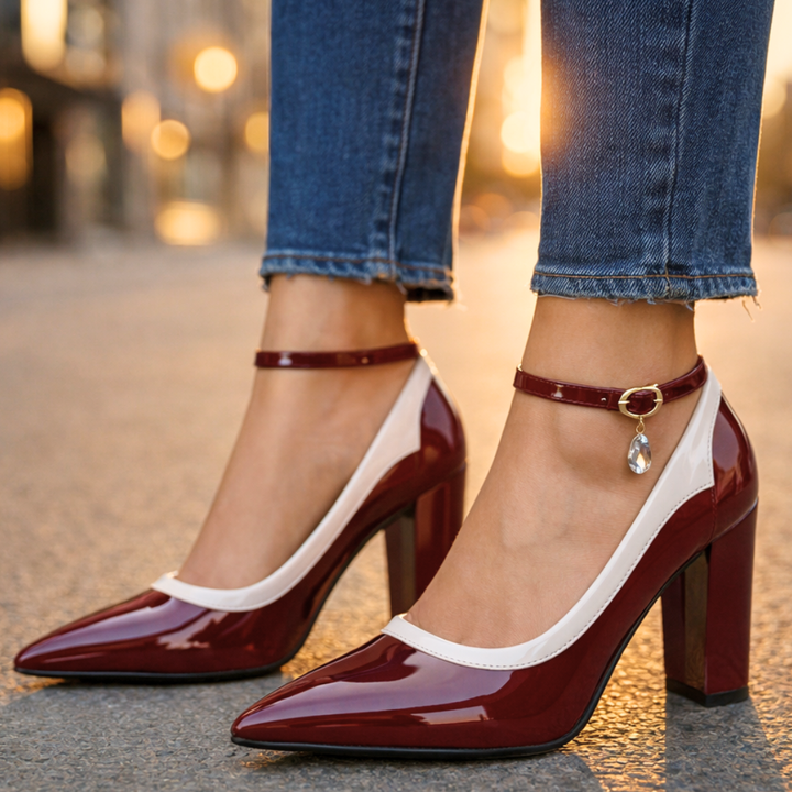 Eliana | Elegant Pointed Toe Block Heel With Ankle Strap