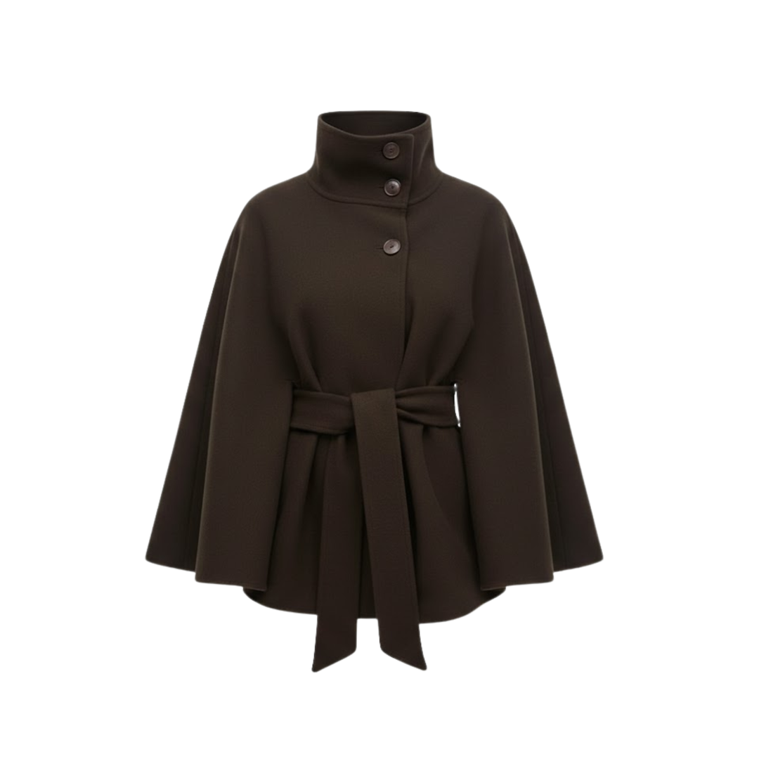 Tilly | Elegant Belted Cape Coat With High Collar