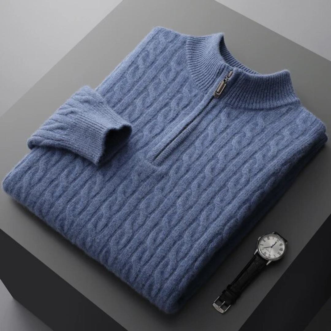 Richmond | Elegant Cable Knit Half Zip Cashmere Sweater Men