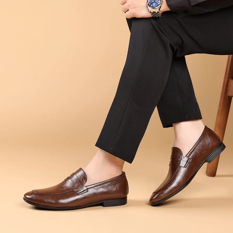 Harper | Sleek Black Leather Slip-On Dress Loafers For Men