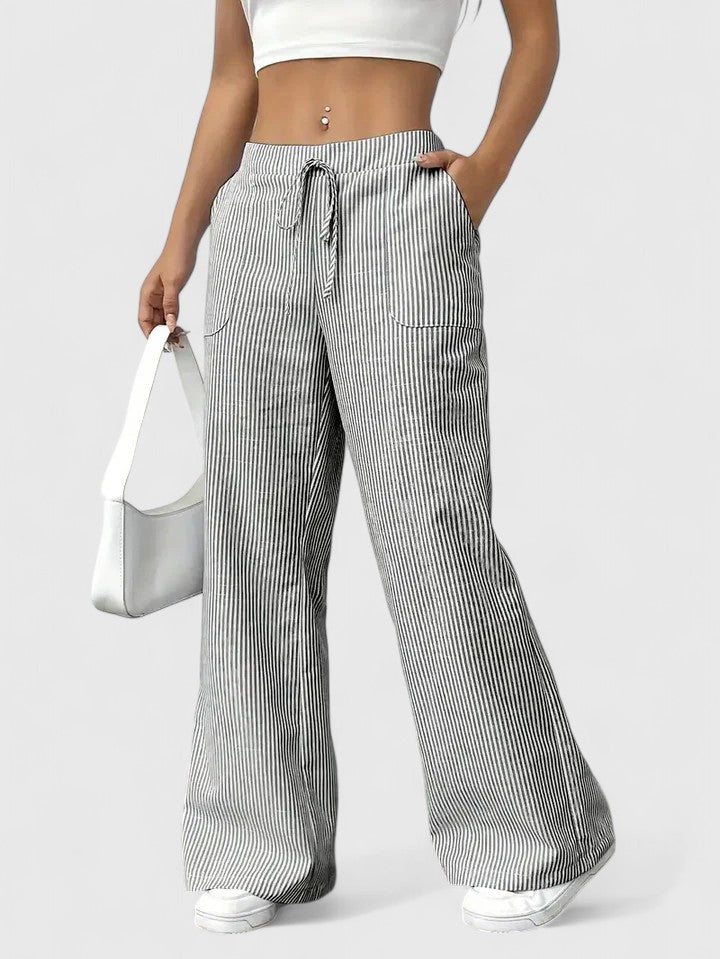 Tessa | Stylish Striped Wide Leg Palazzo Pants With Drawstring