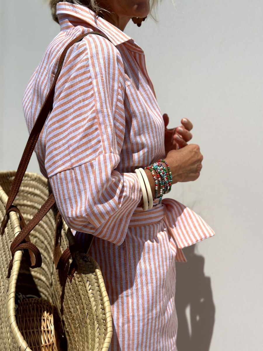 Veronica | Elegant Striped Midi Shirt Dress With Button Front