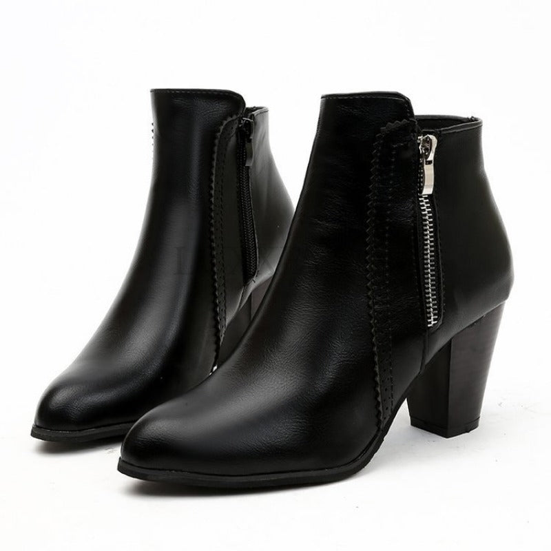 Elyse | Sleek Black Ankle Boots With Side Zip Detail