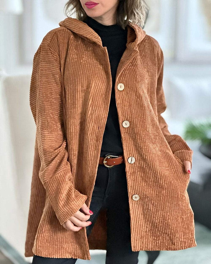 Cordia | Stylish Hooded Corduroy Jacket With Button Front