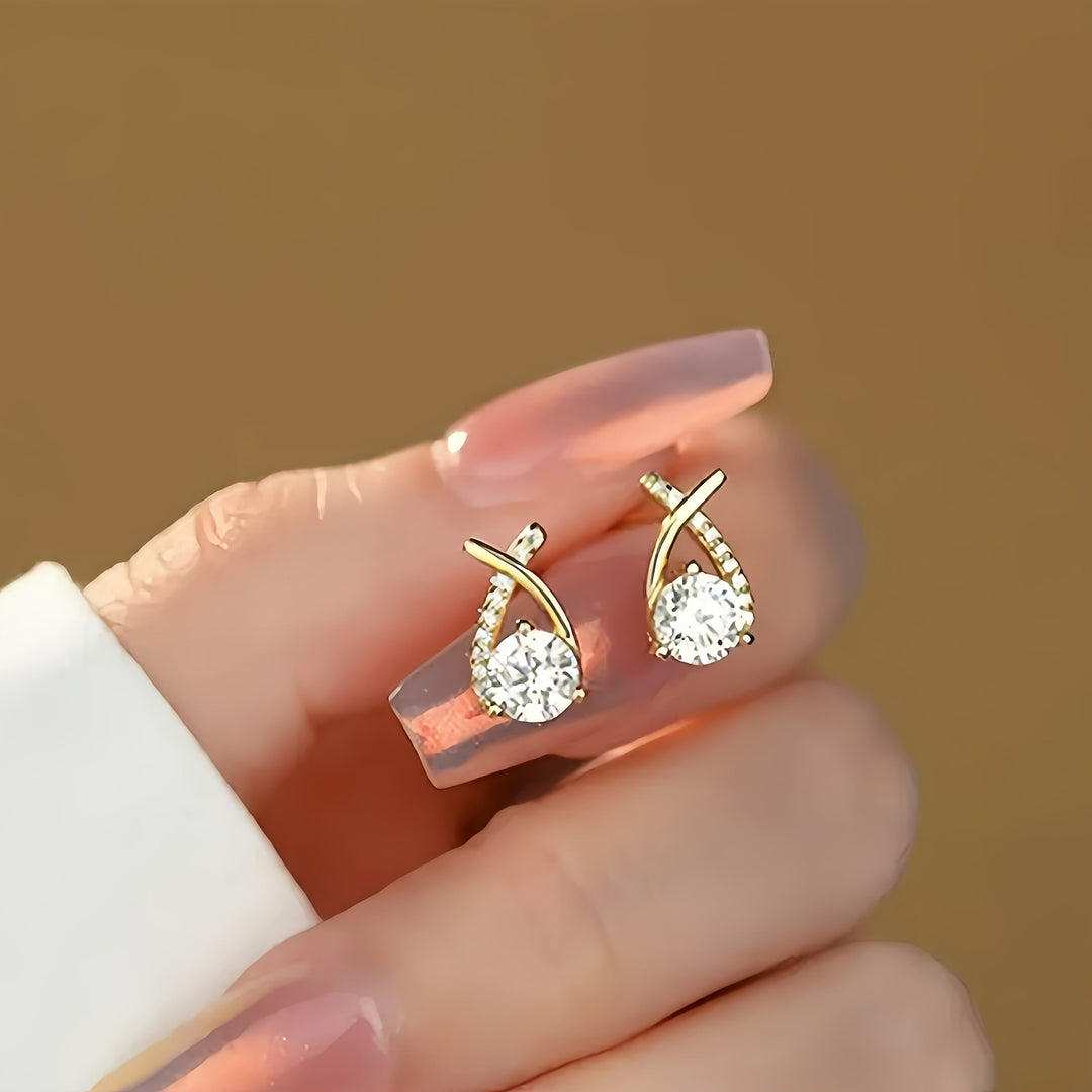 Margot | Elegant Cross Crystal Stud Earrings Gold