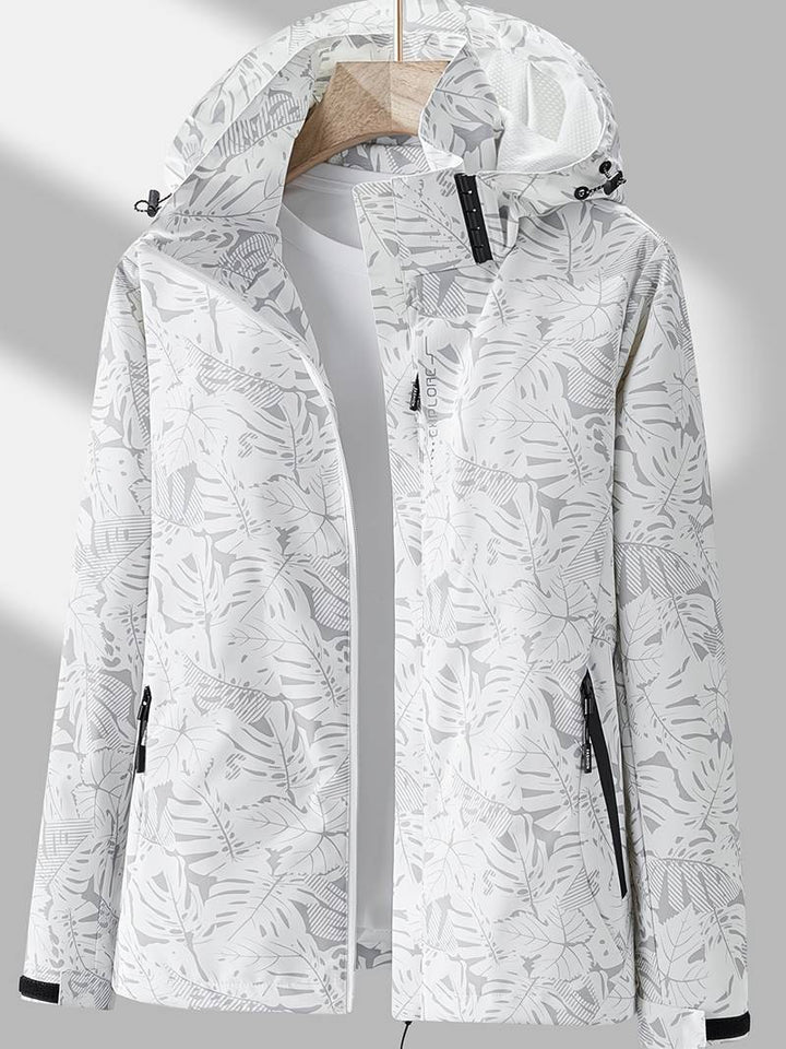 Tabitha | Stylish Waterproof Hooded Rain Jacket With Leaf Print