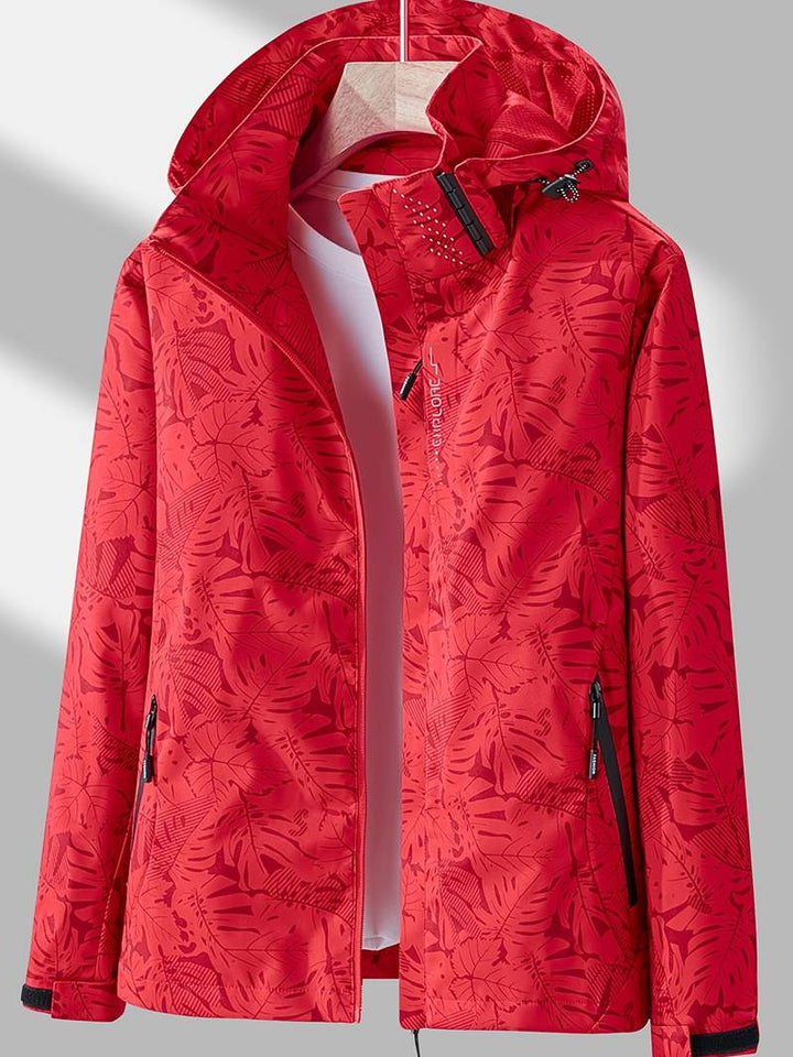 Tabitha | Stylish Waterproof Hooded Rain Jacket With Leaf Print
