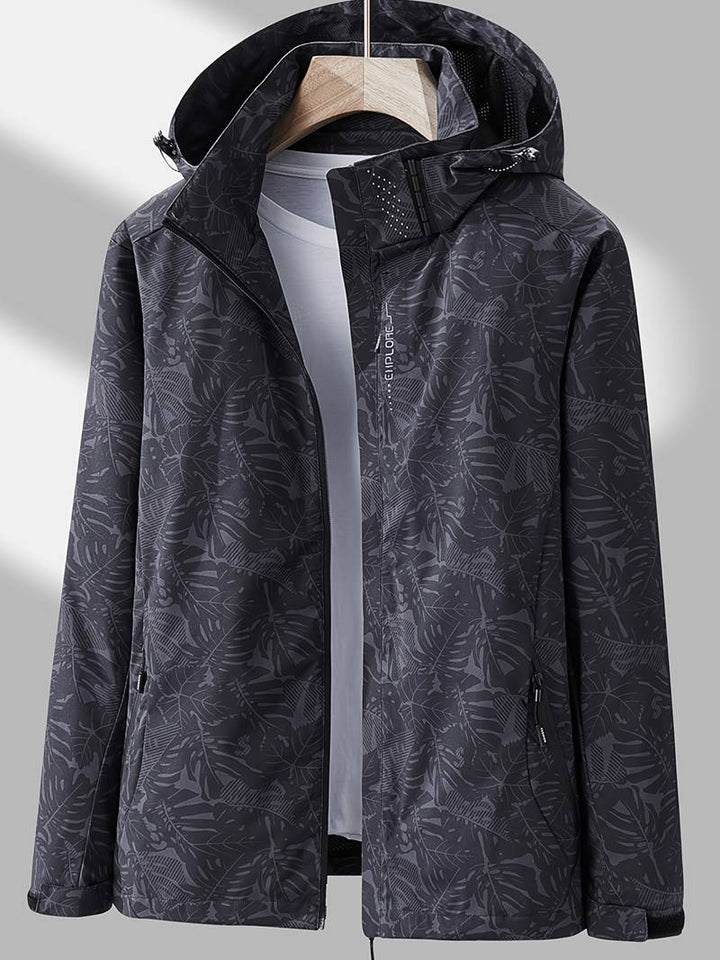 Tabitha | Stylish Waterproof Hooded Rain Jacket With Leaf Print