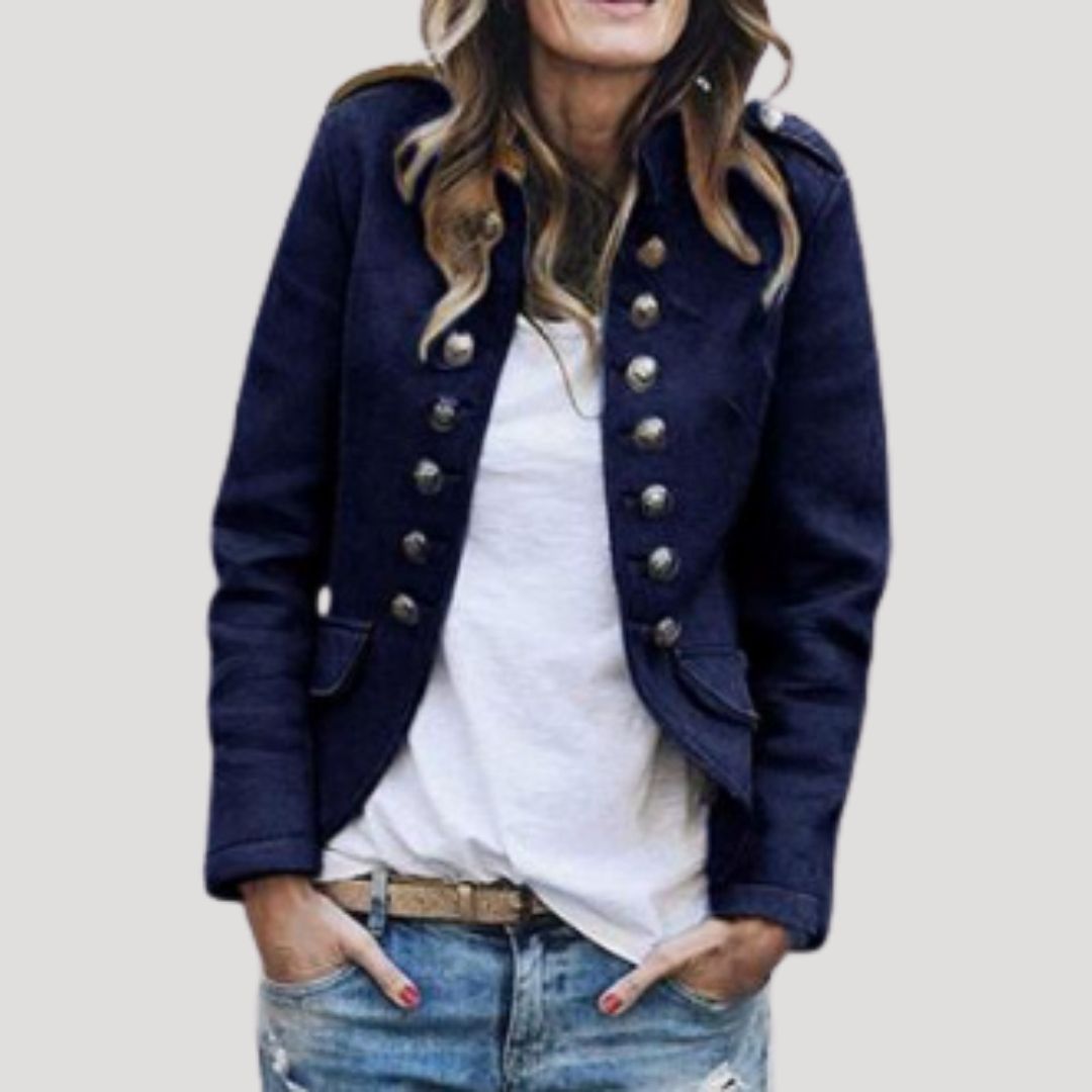 Tessa | Chic Military Style Wool Blend Tailored Blazer