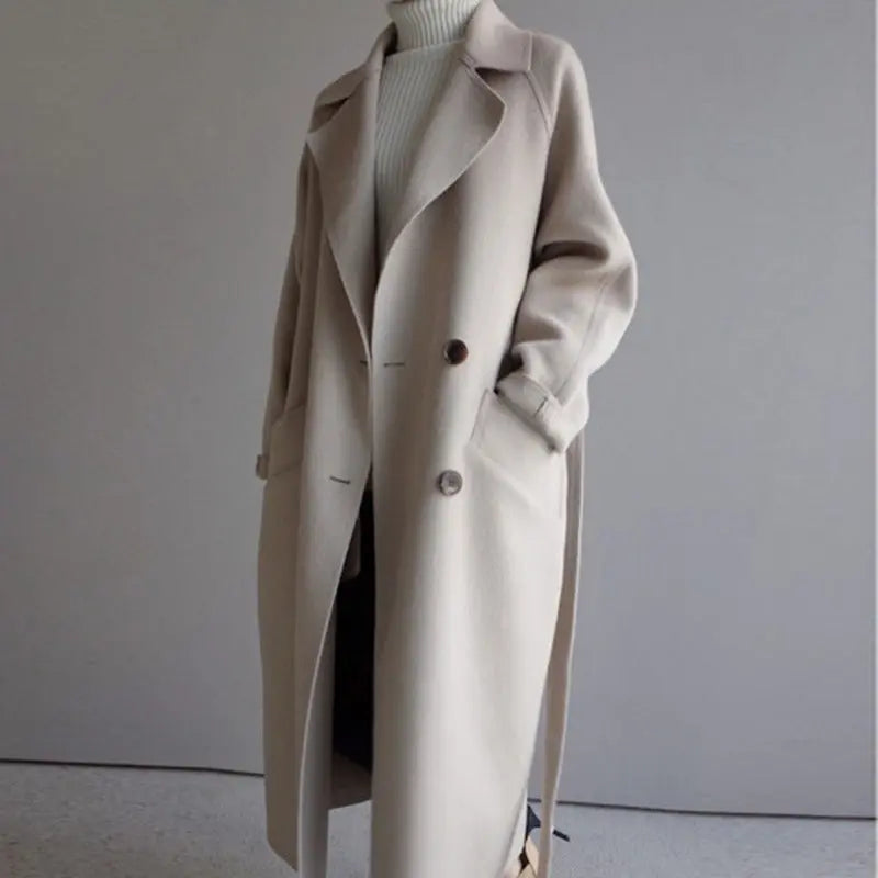 Jade | Elegant Double Breasted Long Wool Coat Women
