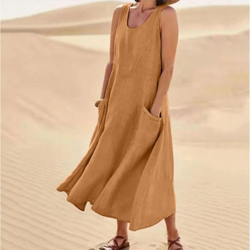 Rosalind | Elegant Sleeveless A-Line Linen Maxi Dress