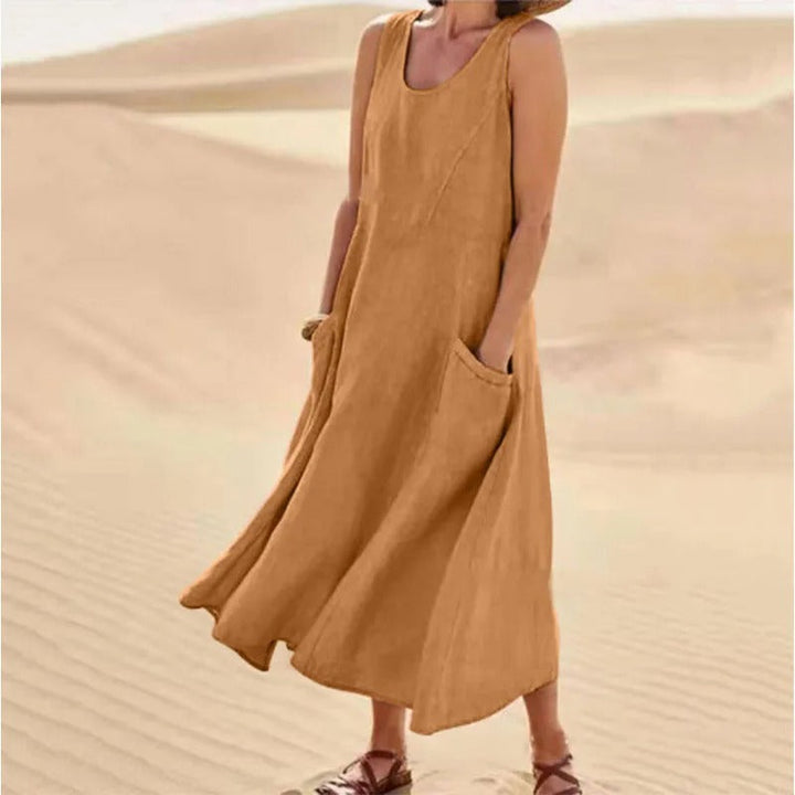 Rosalind | Elegant Sleeveless A-Line Linen Maxi Dress