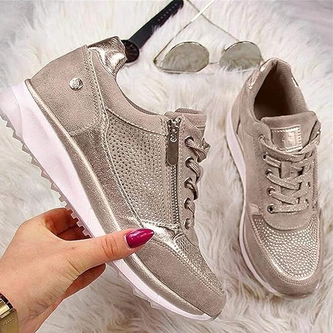 Gabri | Stylish Zip-Up Orthopedic Sneakers With Metallic Accents