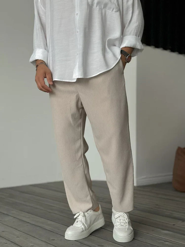 Hudson | Elegant Ribbed Pleated Casual Pants Men