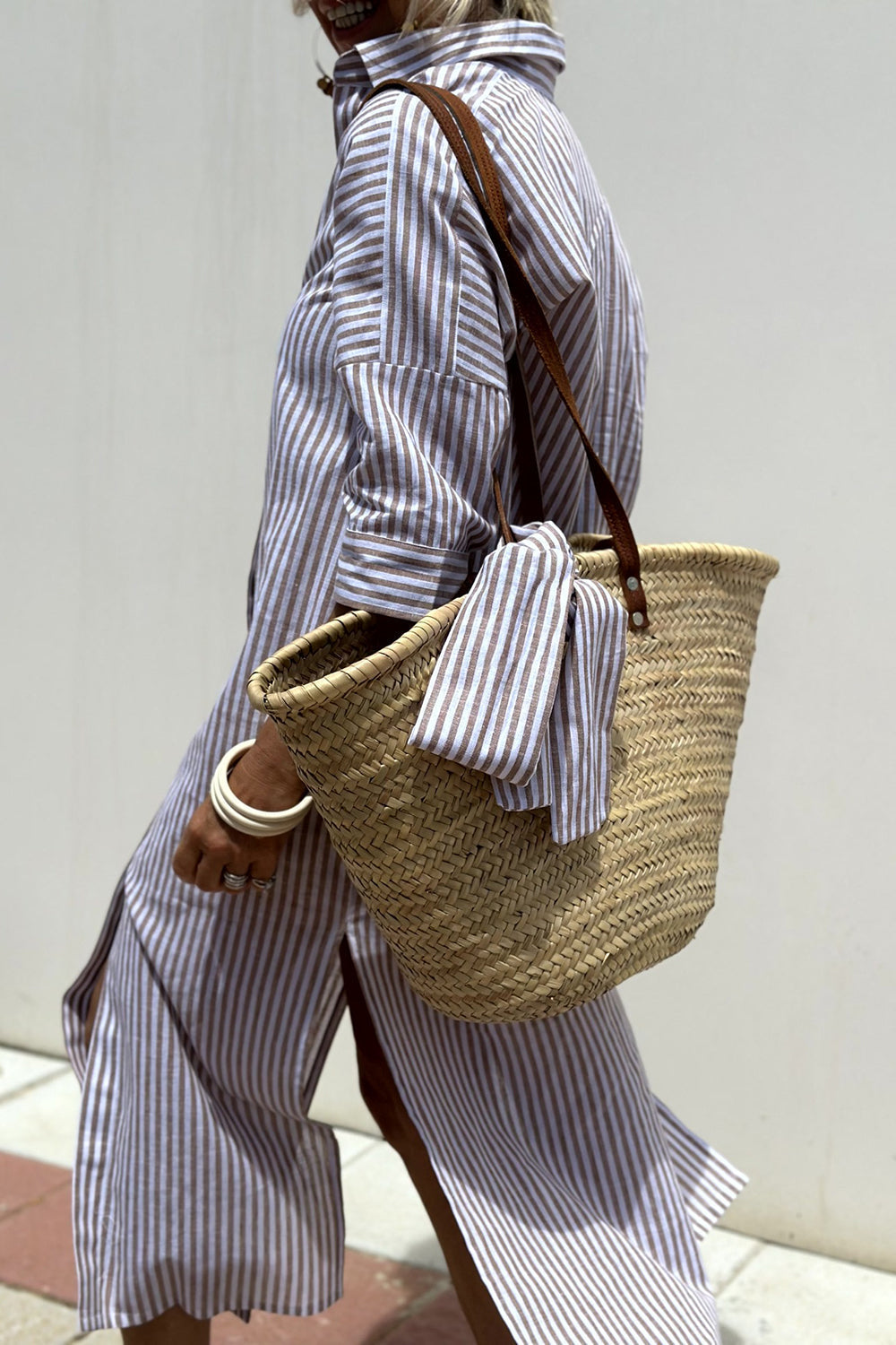 Margot | Chic Striped Button-Down Midi Shirt Dress