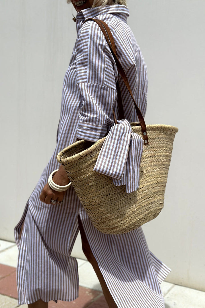 Margot | Chic Striped Button-Down Midi Shirt Dress