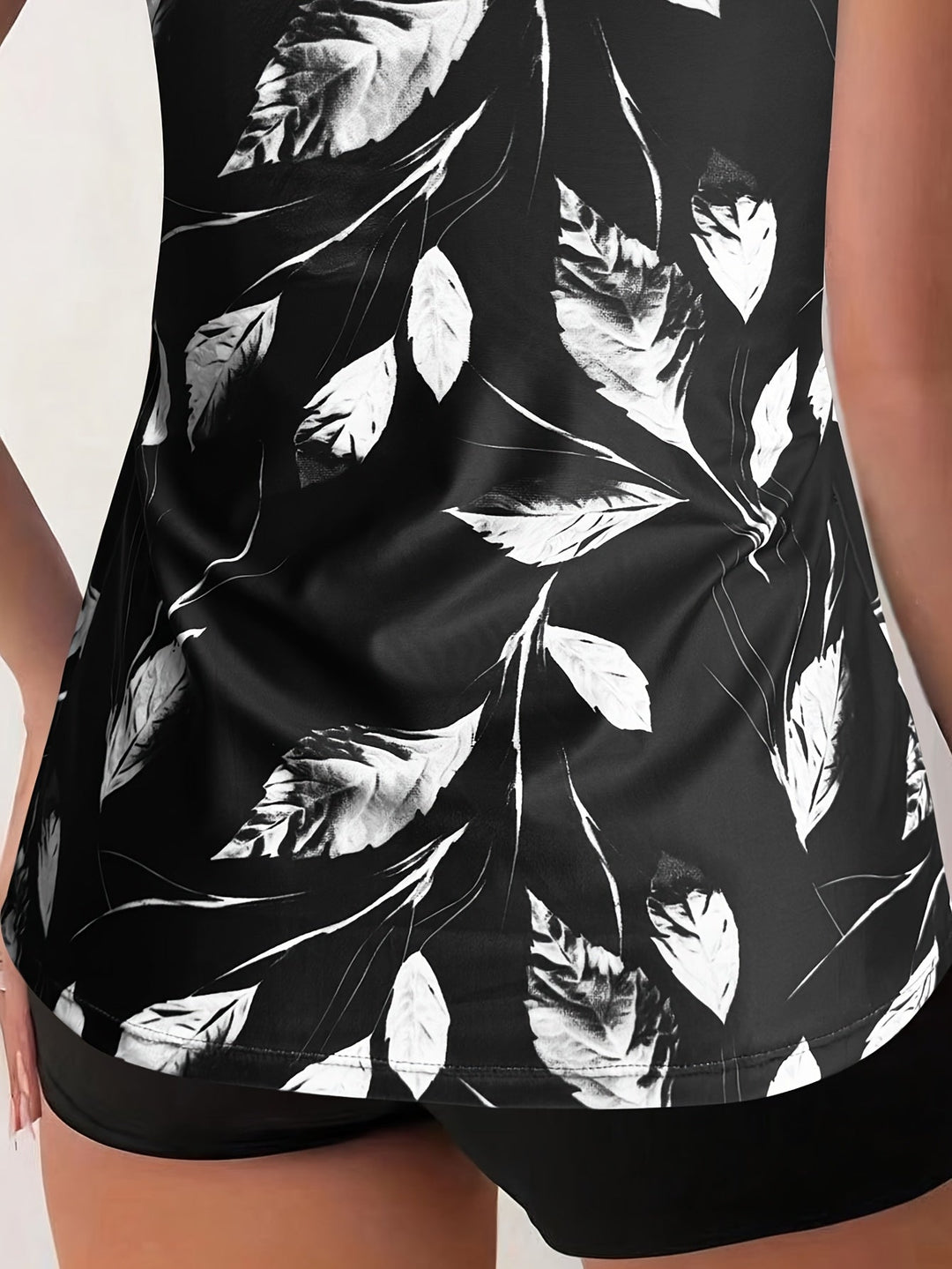 Molly | Elegant Halter Leaf Print Tankini With Tummy Control