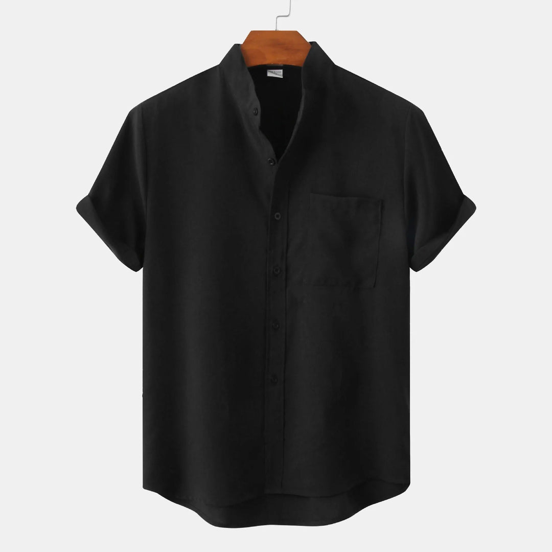 Tobias | Stylish Cotton-Linen Short Sleeve Mandarin Collar Shirt