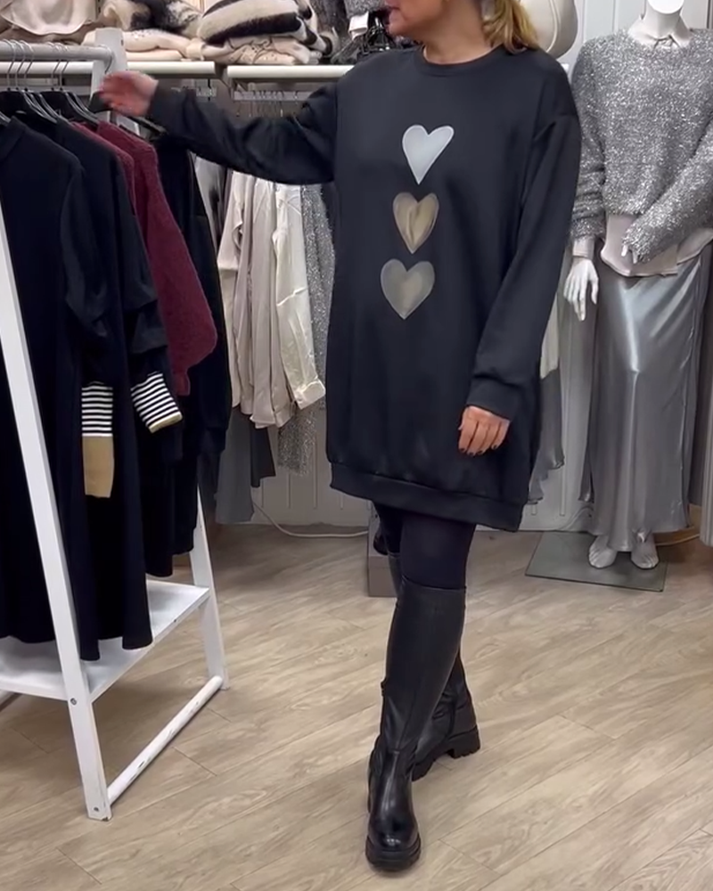 Grace | Heart Print Sweatshirt Dress