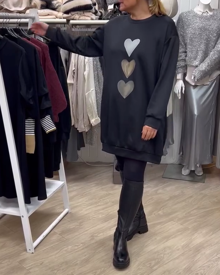 Grace | Heart Print Sweatshirt Dress