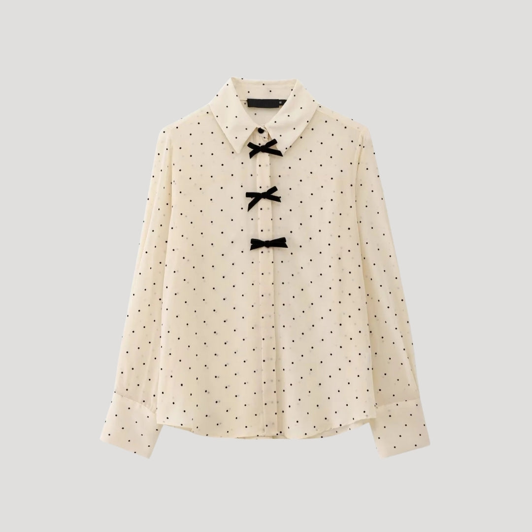 Eloise | Elegant Polka Dot Bow Tie Blouse Long Sleeve