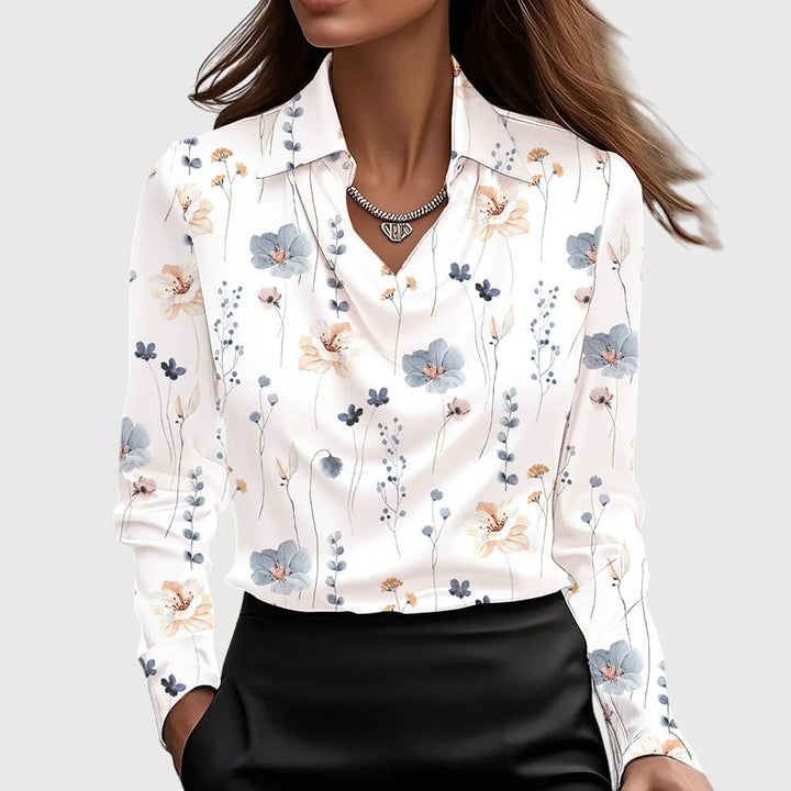 Hannah | Elegant Cowl Neck Satin Blouse With Long Sleeves