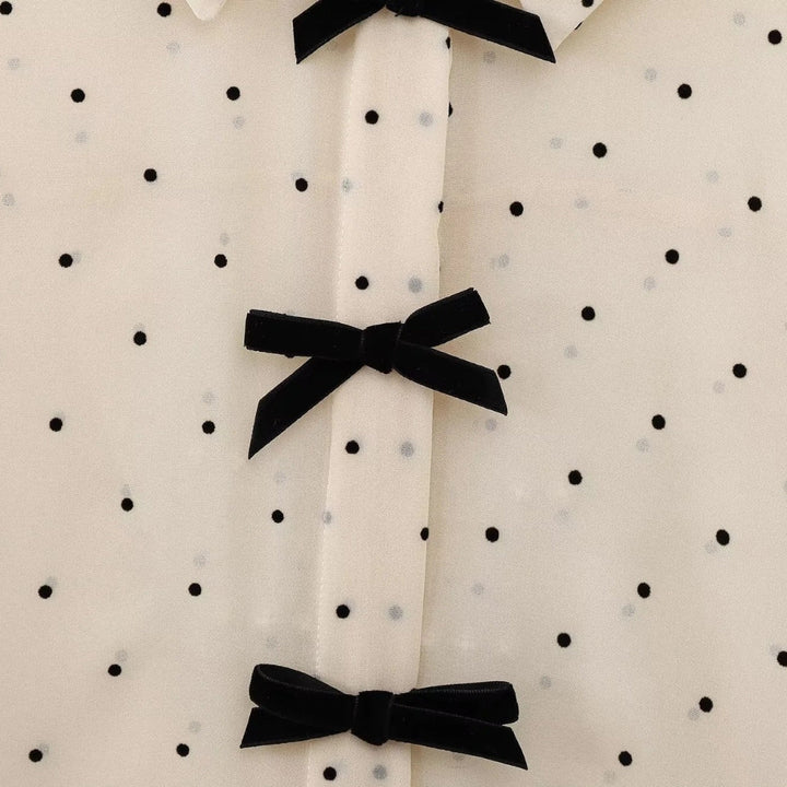 Eloise | Elegant Polka Dot Bow Tie Blouse Long Sleeve