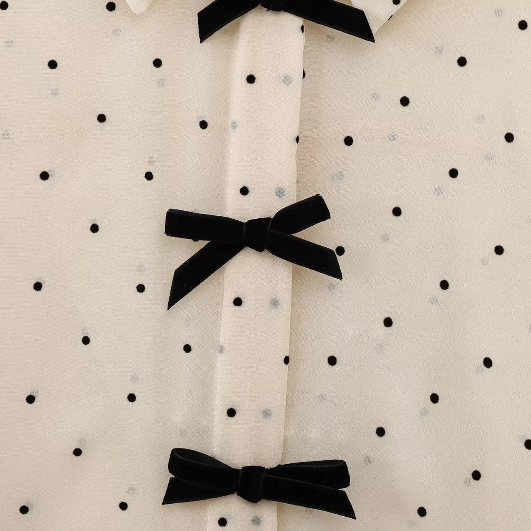Phoebe | Elegant Polka Dot Long Sleeve Bow Tie Blouse