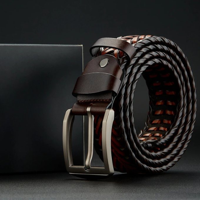 Kai | Sleek Black Braided Cowhide Belt With Polished Buckle