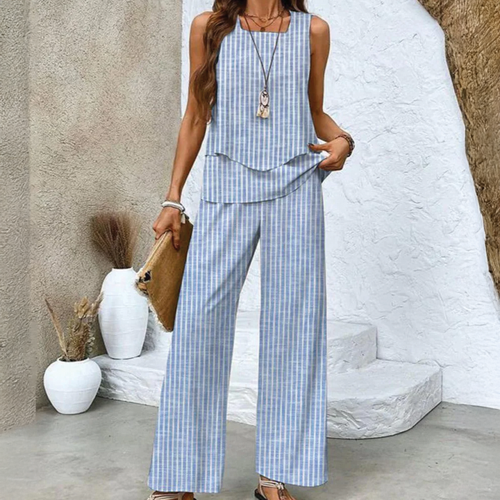 Valencia | Chic Two-Piece Sleeveless Top And Wide-Leg Trouser Set