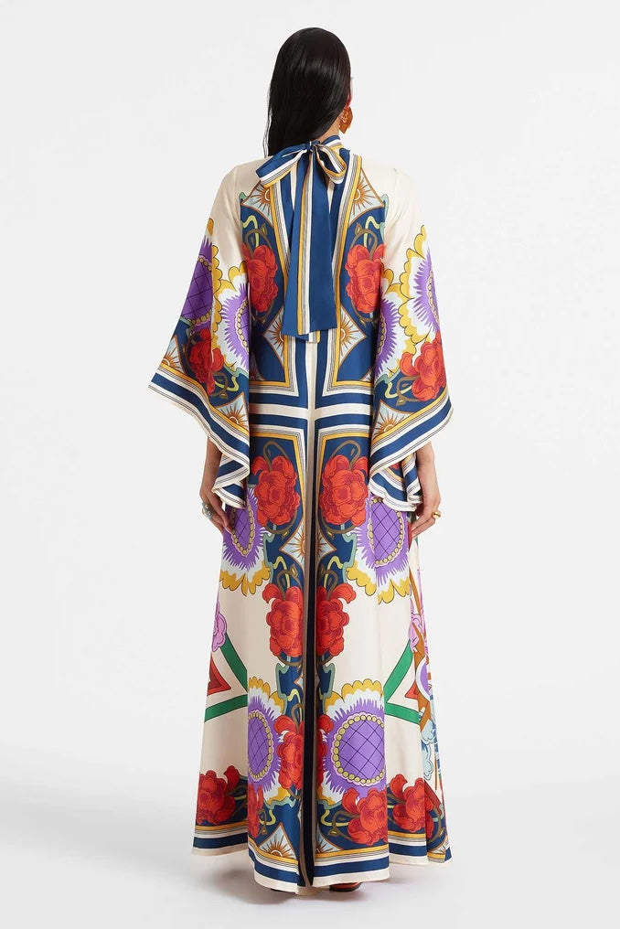Octavius | Elegant V-Neck Floral Print Maxi Dress With Sleeves