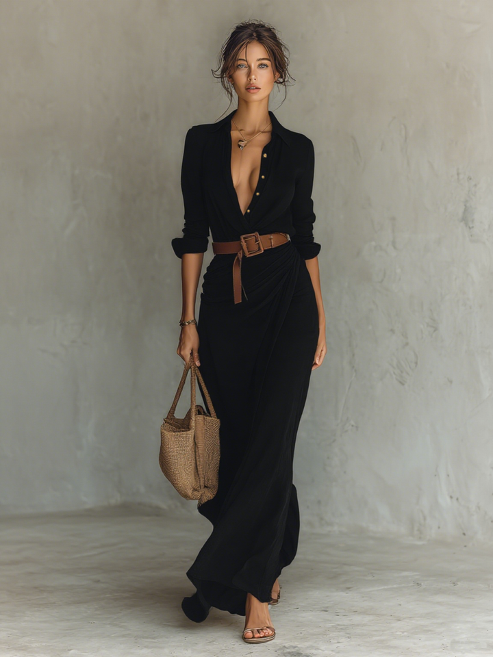 Sienna | Elegant White Wrap V-Neck Maxi Dress With Belt