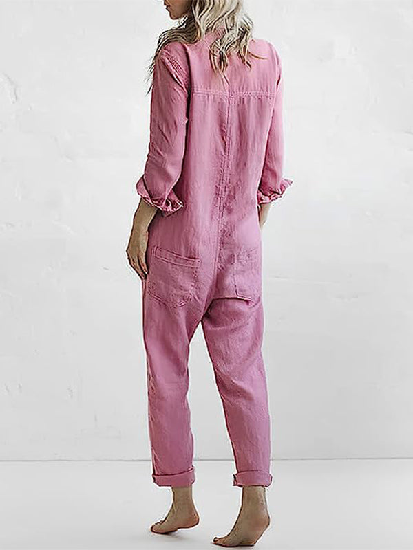 Sienna | Elegant Button Front Long Sleeve Utility Jumpsuit