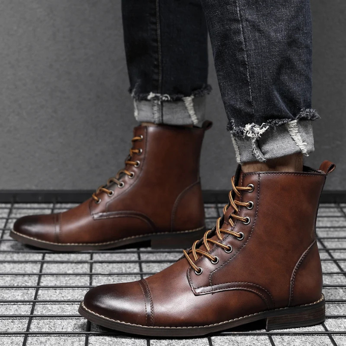 Kai | Vintage Brown Leather Lace-Up Ankle Boots For Men