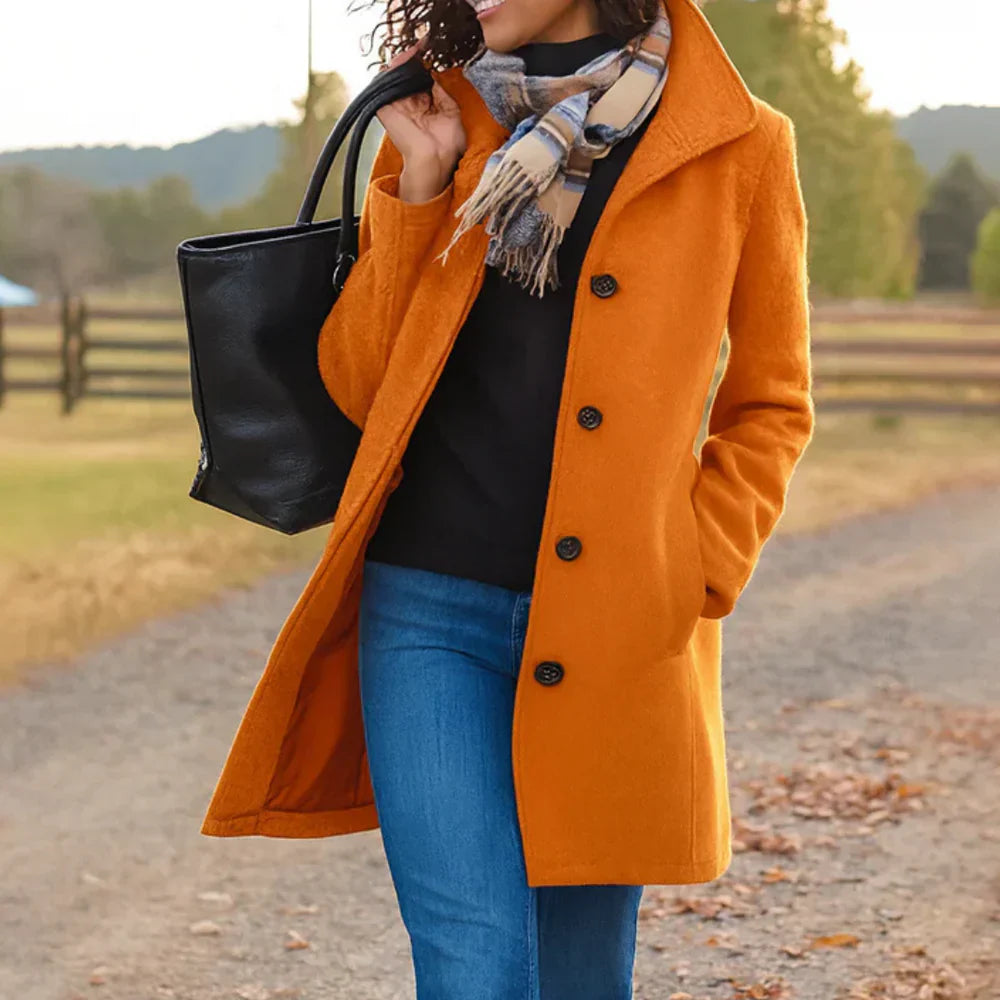 Harper | Elegant Long Black Wool Coat With Classic Silhouette