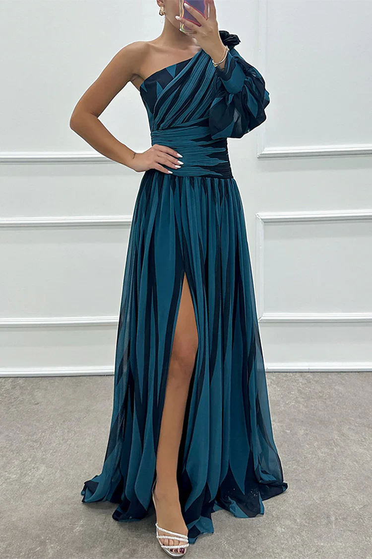 Eliza | Elegant One Shoulder Striped Maxi Dress