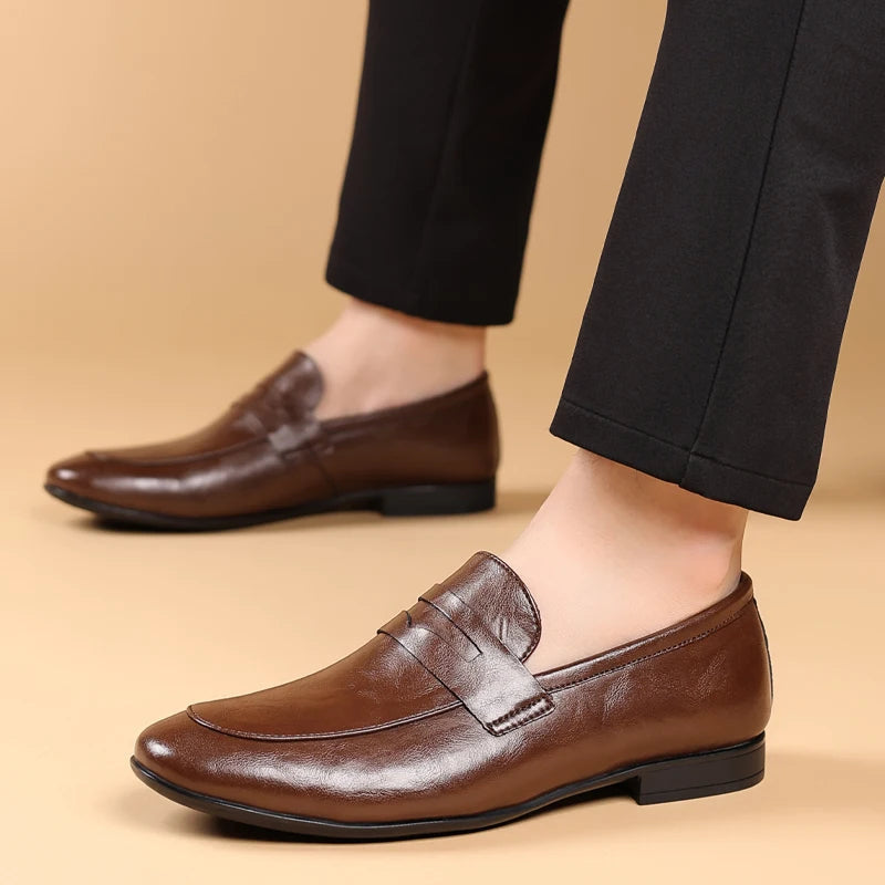 Harper | Sleek Black Leather Slip-On Dress Loafers For Men