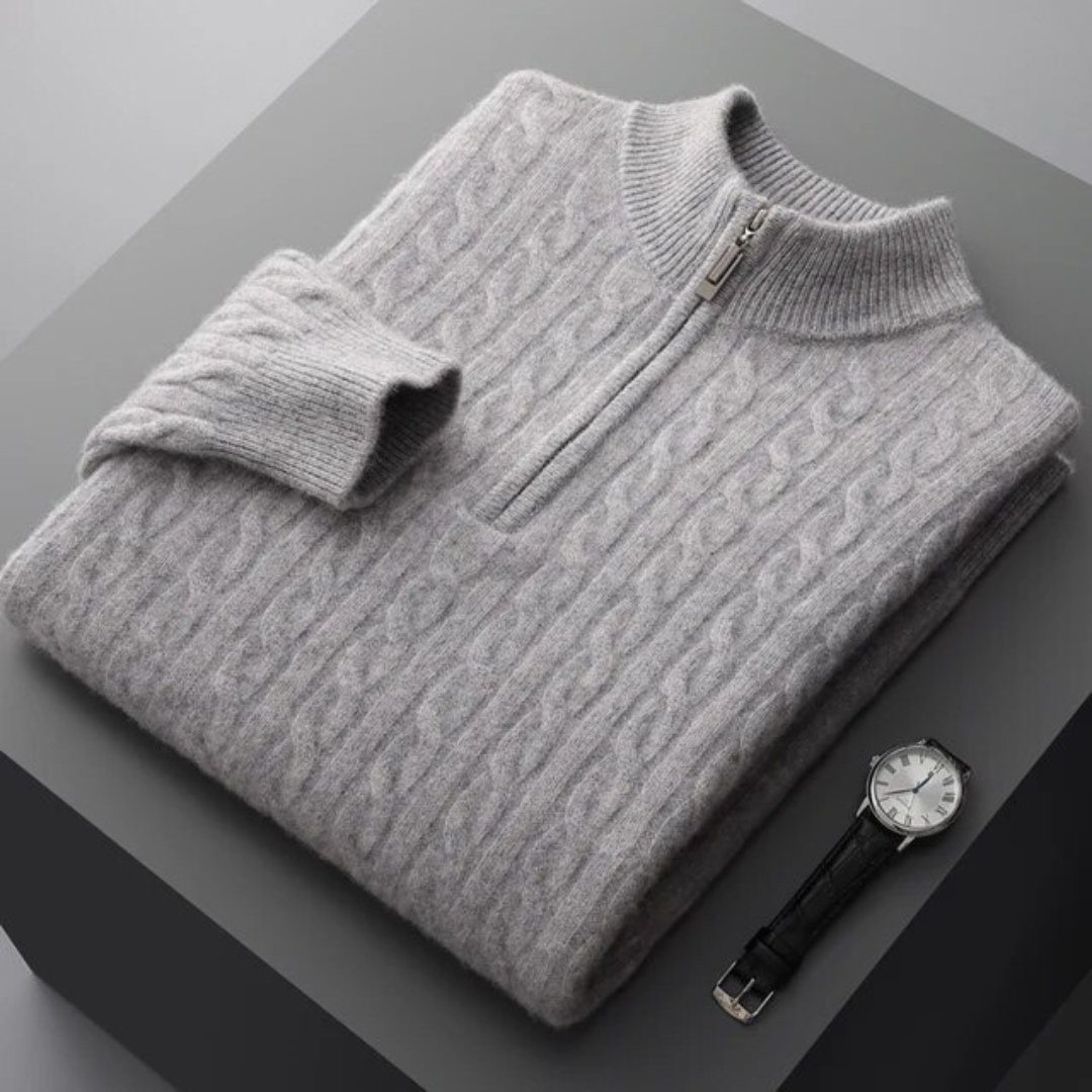 Richmond | Elegant Cable Knit Half Zip Cashmere Sweater Men